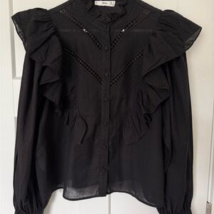 Mango Black Ruffle Detail Blouse